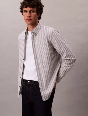 Camicia classica button-down a righe in tessuto Oxford
