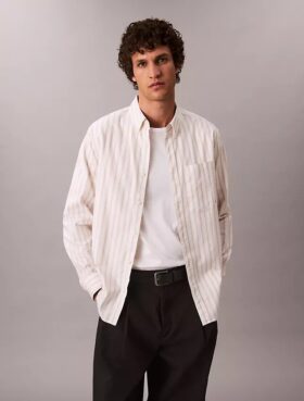 Camicia classica button-down a righe in tessuto Oxford