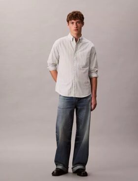 Camicia classica button-down a righe in tessuto Oxford
