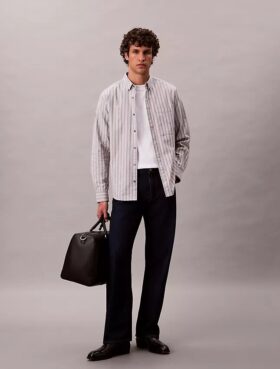Camicia classica button-down a righe in tessuto Oxford