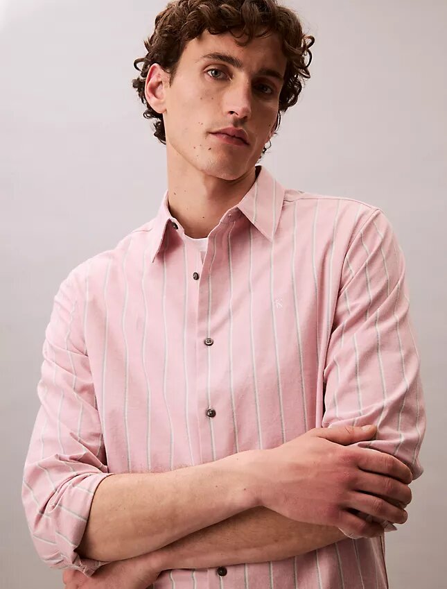 Camicia classica button-down a righe in tessuto Oxford Camicia classica button-down a righe in tessuto Oxford