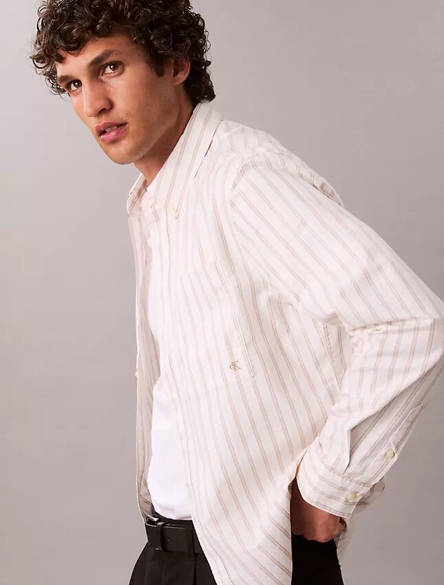 Camicia classica button-down a righe in tessuto Oxford Camicia classica button-down a righe in tessuto Oxford