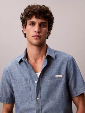 Camicia classica button-down in chambray