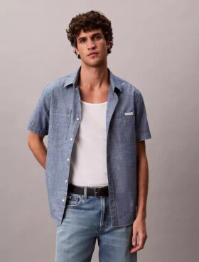 Camicia classica button-down in chambray
