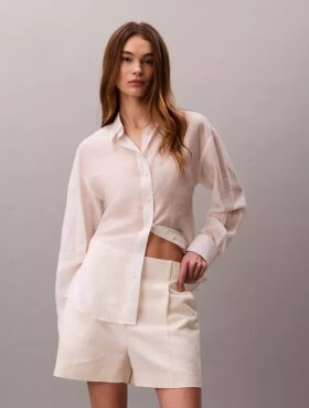 Camicia classica button-down in voile
