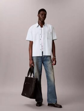 Camicia classica in Denim a maniche corte con bottoni