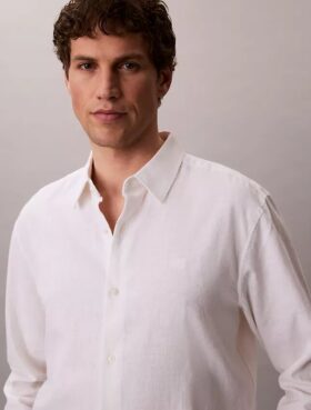 Camicia classica in lino e cotone con colletto button-down