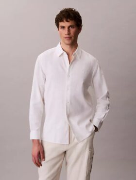 Camicia classica in lino e cotone con colletto button-down