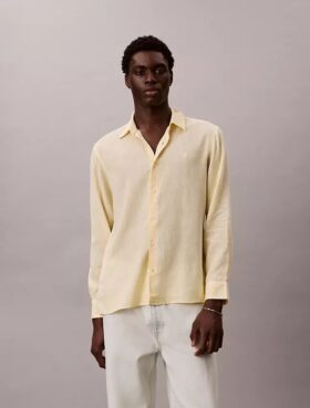 Camicia classica in misto lino a tinta unita