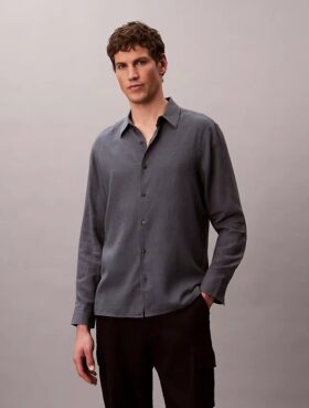 Camicia classica in misto lino a tinta unita