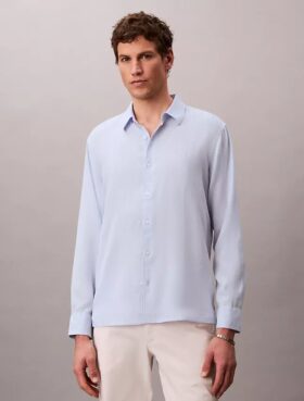 Camicia classica in misto lino a tinta unita