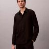 Camicia classica in misto lino a tinta unita