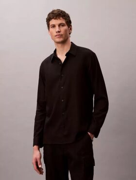 Camicia classica in misto lino a tinta unita