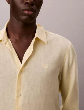 Camicia classica in misto lino a tinta unita
