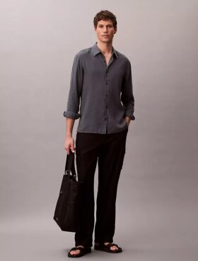 Camicia classica in misto lino a tinta unita