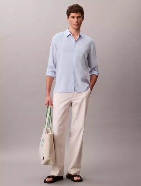 Camicia classica in misto lino a tinta unita