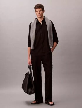Camicia classica in misto lino a tinta unita
