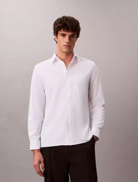 Camicia classica in seersucker tinta unita