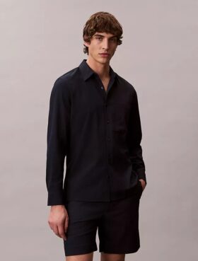 Camicia classica in seersucker tinta unita