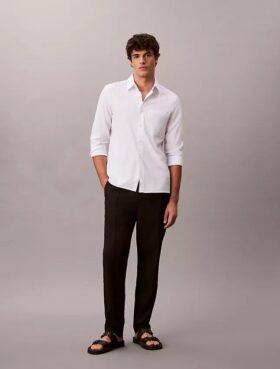 Camicia classica in seersucker tinta unita