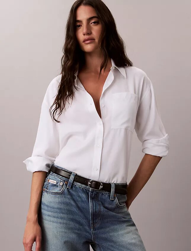 Camicia con bottoni e linguette in lyocell Camicia con bottoni e linguette in lyocell