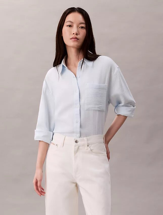 Camicia con linguette in doppia garza Camicia con linguette in doppia garza