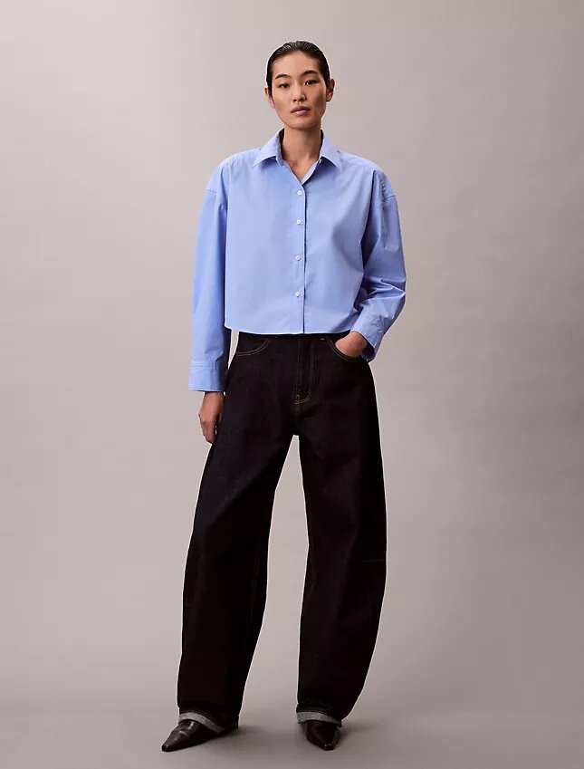 Camicia corta in popeline a quadretti Camicia corta in popeline a quadretti