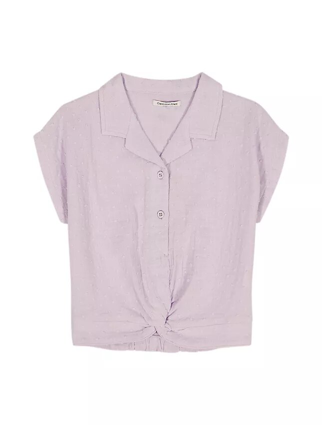 Camicia da bambina con bottoni e nodo Camicia da bambina con bottoni e nodo