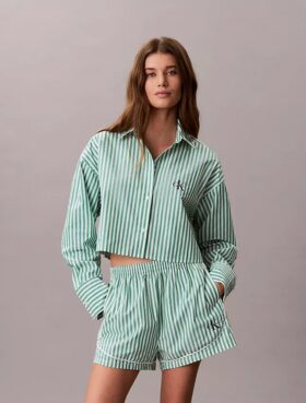 Camicia da notte corta in popeline di cotone