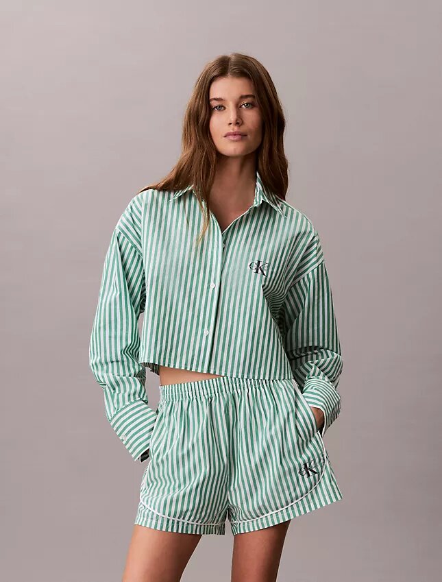 Camicia da notte corta in popeline di cotone Camicia da notte corta in popeline di cotone