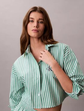 Camicia da notte corta in popeline di cotone
