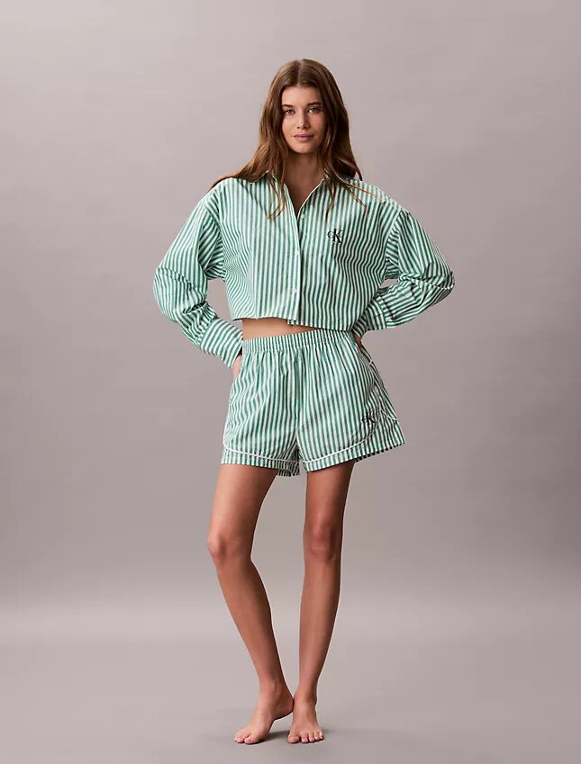 Camicia da notte corta in popeline di cotone Camicia da notte corta in popeline di cotone