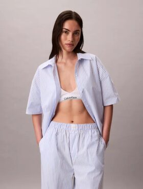 Camicia da notte in popeline di cotone a maniche corte dal taglio morbido