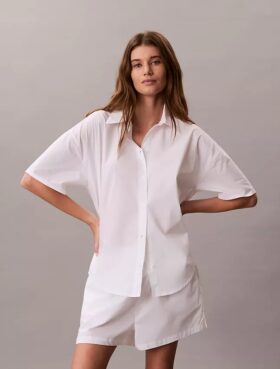 Camicia da notte in popeline di cotone a maniche corte dal taglio morbido