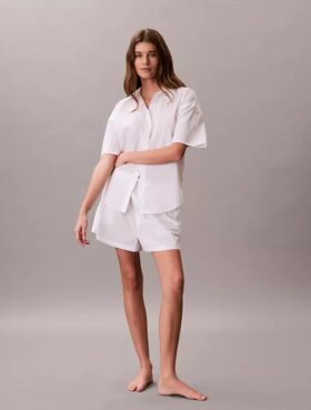 Camicia da notte in popeline di cotone a maniche corte dal taglio morbido