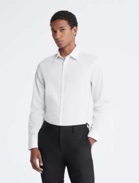 Camicia elegante slim fit in cotone a spina di pesce Camicia elegante slim fit in cotone a spina di pesce