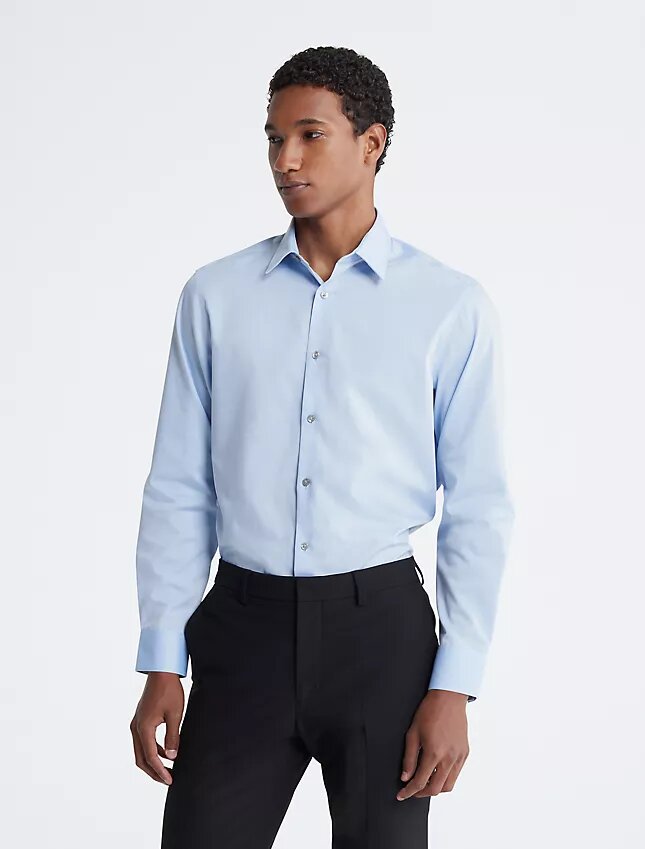 Camicia elegante slim fit in cotone a spina di pesce Camicia elegante slim fit in cotone a spina di pesce