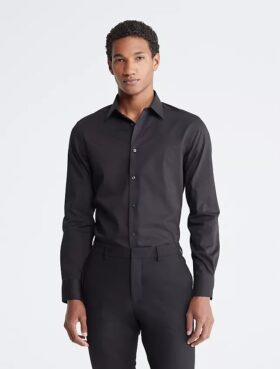 Camicia elegante slim fit in cotone a spina di pesce Camicia elegante slim fit in cotone a spina di pesce