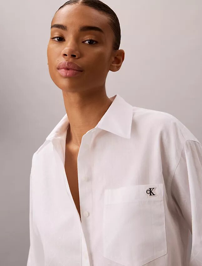 Camicia in popeline di cotone con logo jacquard Camicia in popeline di cotone con logo jacquard
