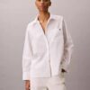 Camicia in popeline di cotone con logo jacquard Camicia in popeline di cotone con logo jacquard