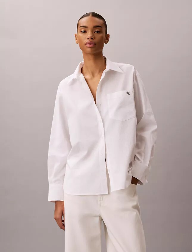 Camicia in popeline di cotone con logo jacquard Camicia in popeline di cotone con logo jacquard