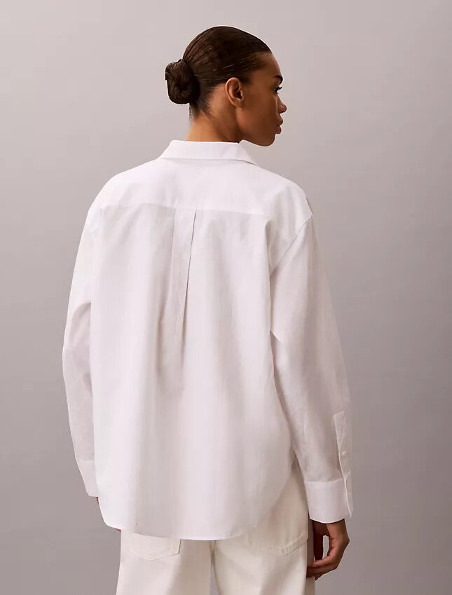 Camicia in popeline di cotone con logo jacquard Camicia in popeline di cotone con logo jacquard