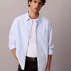 Camicia in popeline lavato a righe tinte in filo Camicia in popeline lavato a righe tinte in filo