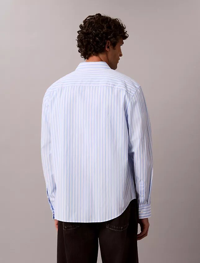Camicia in popeline lavato a righe tinte in filo Camicia in popeline lavato a righe tinte in filo