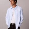 Camicia in popeline lavato a righe tinte in filo Camicia in popeline lavato a righe tinte in filo