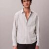 Camicia in popeline lavato a righe tinte in filo Camicia in popeline lavato a righe tinte in filo