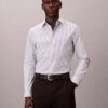 Camicia slim a righe in tessuto tecnico elasticizzato con colletto button-down