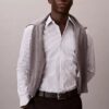 Camicia slim a righe in tessuto tecnico elasticizzato con colletto button-down