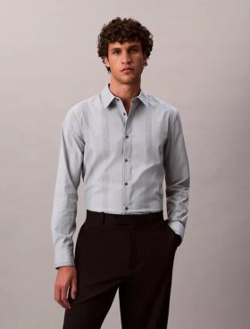 Camicia slim elasticizzata Supima a righe tinte in filo