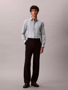 Camicia slim elasticizzata Supima a righe tinte in filo